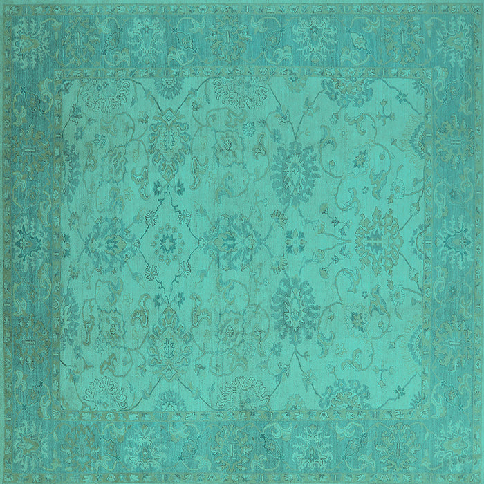 Square Machine Washable Oriental Turquoise Industrial Area Rugs, wshurb471turq