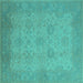 Square Machine Washable Oriental Turquoise Industrial Area Rugs, wshurb471turq