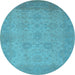 Round Machine Washable Oriental Light Blue Industrial Rug, wshurb471lblu