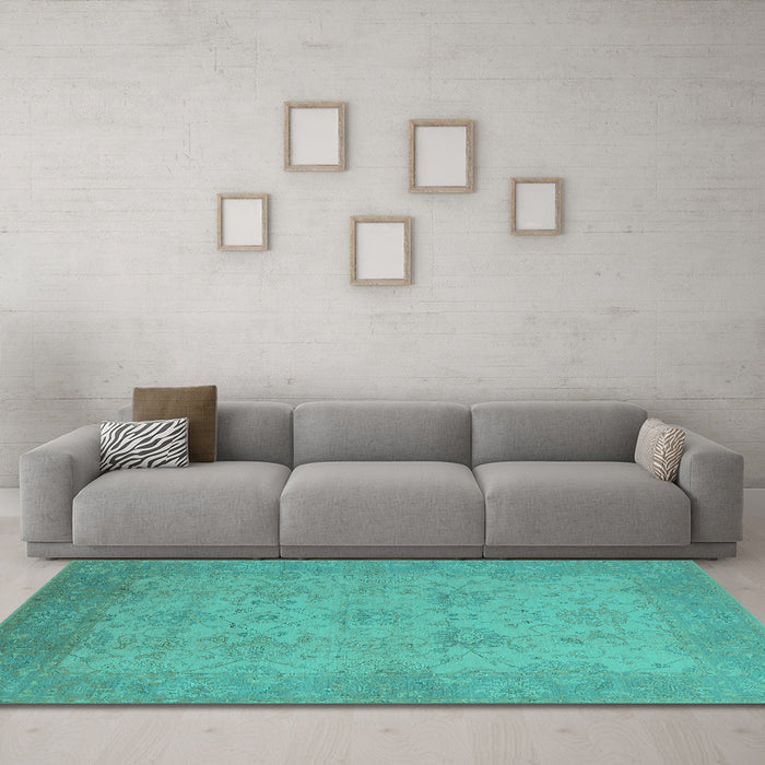 Machine Washable Oriental Turquoise Industrial Area Rugs in a Living Room,, wshurb471turq