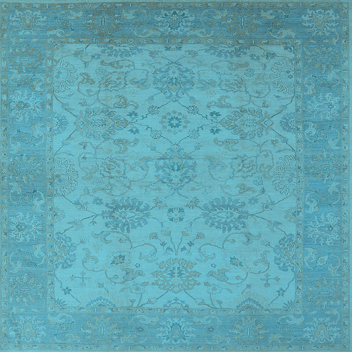 Square Machine Washable Oriental Light Blue Industrial Rug, wshurb471lblu