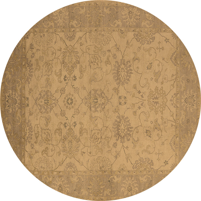 Round Machine Washable Oriental Brown Industrial Rug, wshurb471brn
