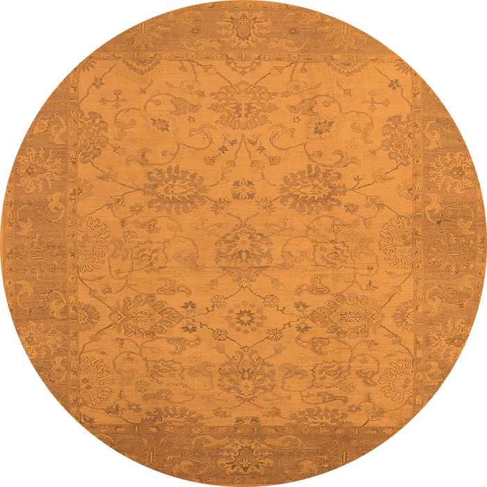 Round Machine Washable Oriental Orange Industrial Area Rugs, wshurb471org