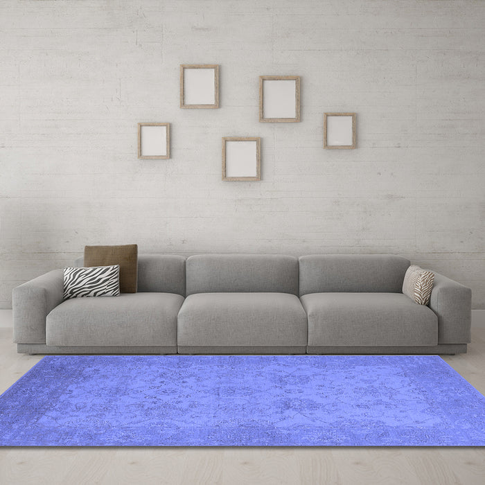 Machine Washable Oriental Blue Industrial Rug in a Living Room, wshurb471blu