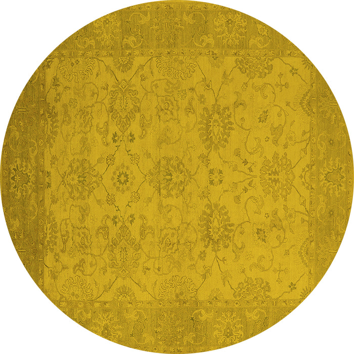 Round Machine Washable Oriental Yellow Industrial Rug, wshurb471yw