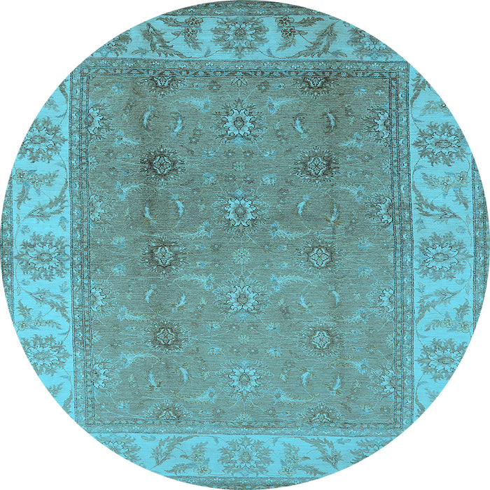 Round Machine Washable Oriental Light Blue Traditional Rug, wshurb472lblu