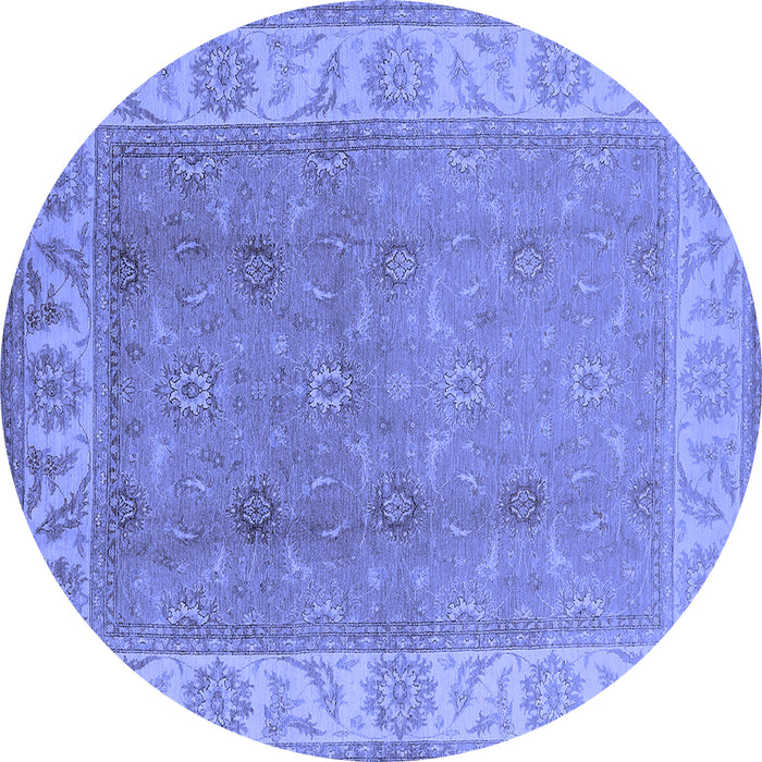 Round Machine Washable Oriental Blue Traditional Rug, wshurb472blu