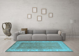 Machine Washable Oriental Light Blue Traditional Rug in a Living Room, wshurb472lblu