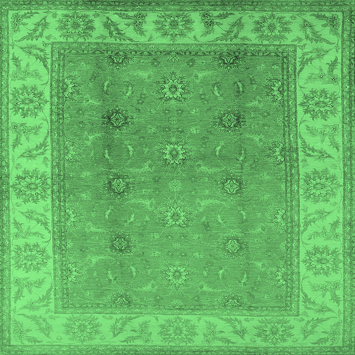 Square Machine Washable Oriental Emerald Green Traditional Area Rugs, wshurb472emgrn