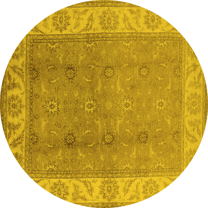 Round Machine Washable Oriental Yellow Traditional Rug, wshurb472yw
