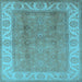 Square Machine Washable Oriental Light Blue Traditional Rug, wshurb472lblu