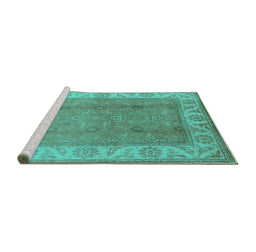 Sideview of Machine Washable Oriental Turquoise Traditional Area Rugs, wshurb472turq