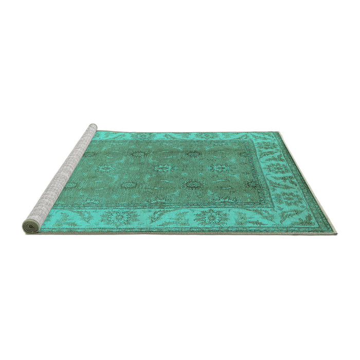 Sideview of Machine Washable Oriental Turquoise Traditional Area Rugs, wshurb472turq