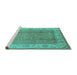 Sideview of Machine Washable Oriental Turquoise Traditional Area Rugs, wshurb472turq