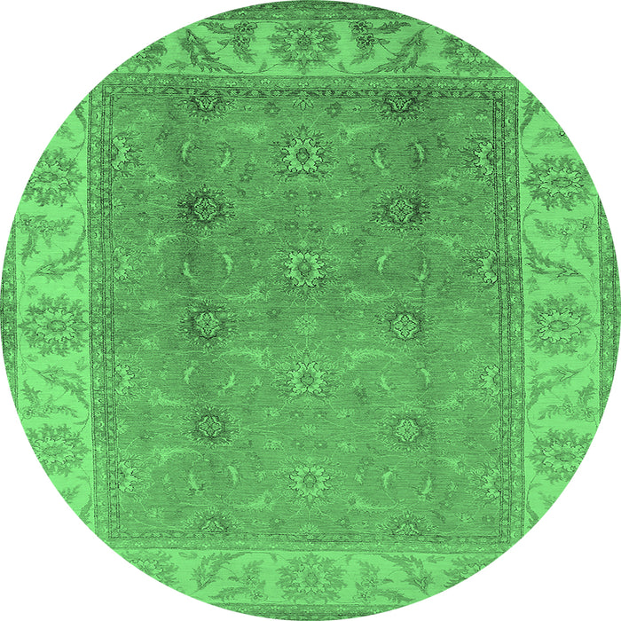Round Machine Washable Oriental Emerald Green Traditional Area Rugs, wshurb472emgrn