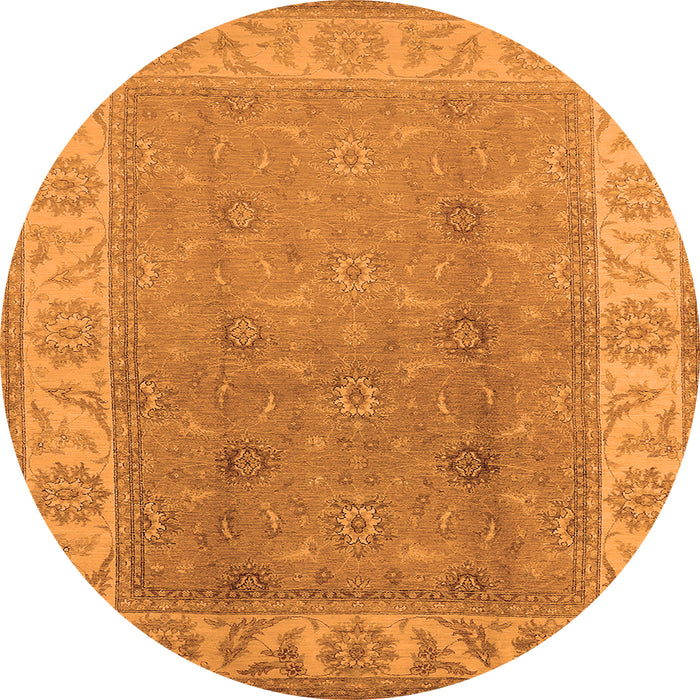 Round Machine Washable Oriental Orange Traditional Area Rugs, wshurb472org