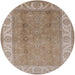 Round Mid-Century Modern Light French Beige Brown Oriental Rug, urb472