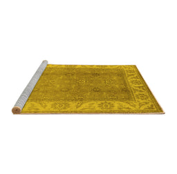 Sideview of Machine Washable Oriental Yellow Traditional Rug, wshurb472yw