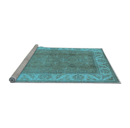 Sideview of Machine Washable Oriental Light Blue Traditional Rug, wshurb472lblu