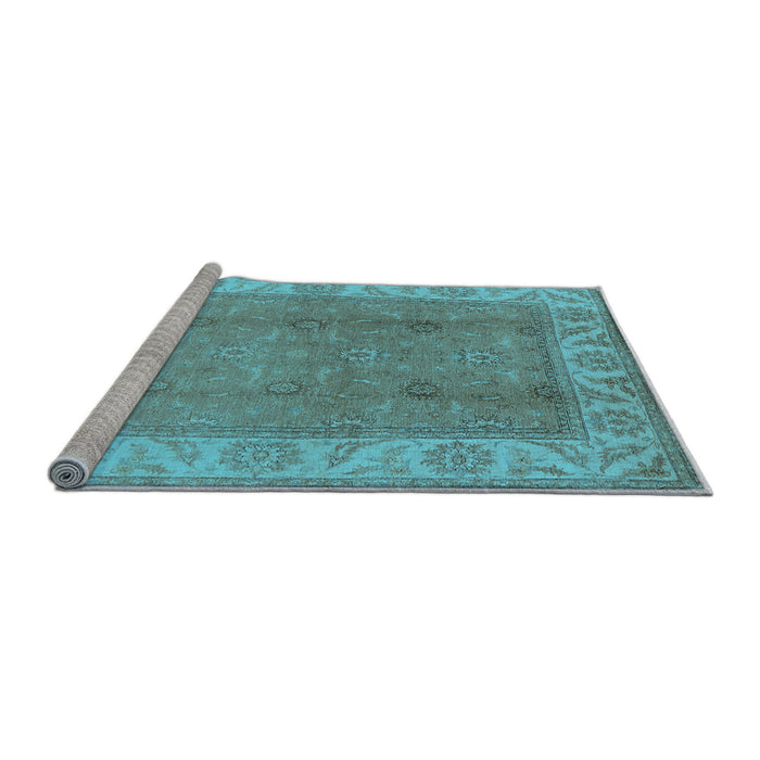 Sideview of Machine Washable Oriental Light Blue Traditional Rug, wshurb472lblu