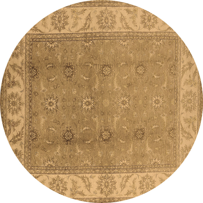 Round Machine Washable Oriental Brown Traditional Rug, wshurb472brn