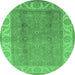 Round Oriental Emerald Green Traditional Rug, urb472emgrn