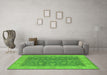 Machine Washable Oriental Green Traditional Area Rugs in a Living Room,, wshurb473grn
