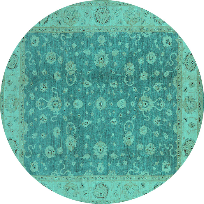 Round Machine Washable Oriental Turquoise Traditional Area Rugs, wshurb473turq