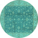 Round Machine Washable Oriental Turquoise Traditional Area Rugs, wshurb473turq