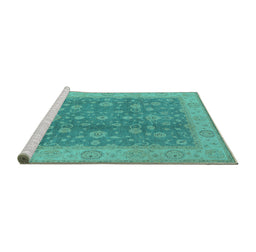Sideview of Machine Washable Oriental Turquoise Traditional Area Rugs, wshurb473turq