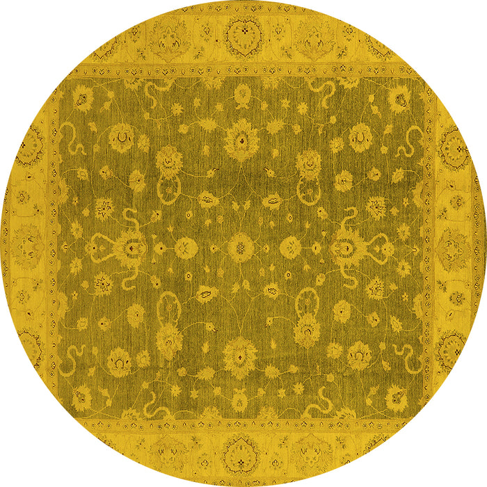 Round Machine Washable Oriental Yellow Traditional Rug, wshurb473yw