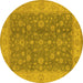 Round Machine Washable Oriental Yellow Traditional Rug, wshurb473yw