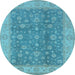 Round Machine Washable Oriental Light Blue Traditional Rug, wshurb473lblu