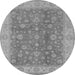 Round Machine Washable Oriental Gray Traditional Rug, wshurb473gry