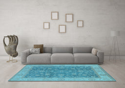 Machine Washable Oriental Light Blue Traditional Rug in a Living Room, wshurb473lblu