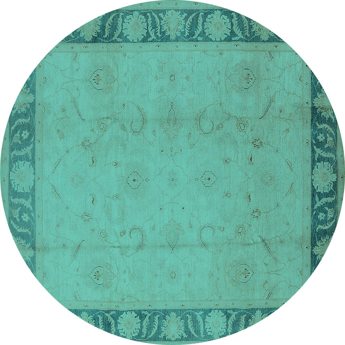 Round Machine Washable Oriental Turquoise Industrial Area Rugs, wshurb474turq