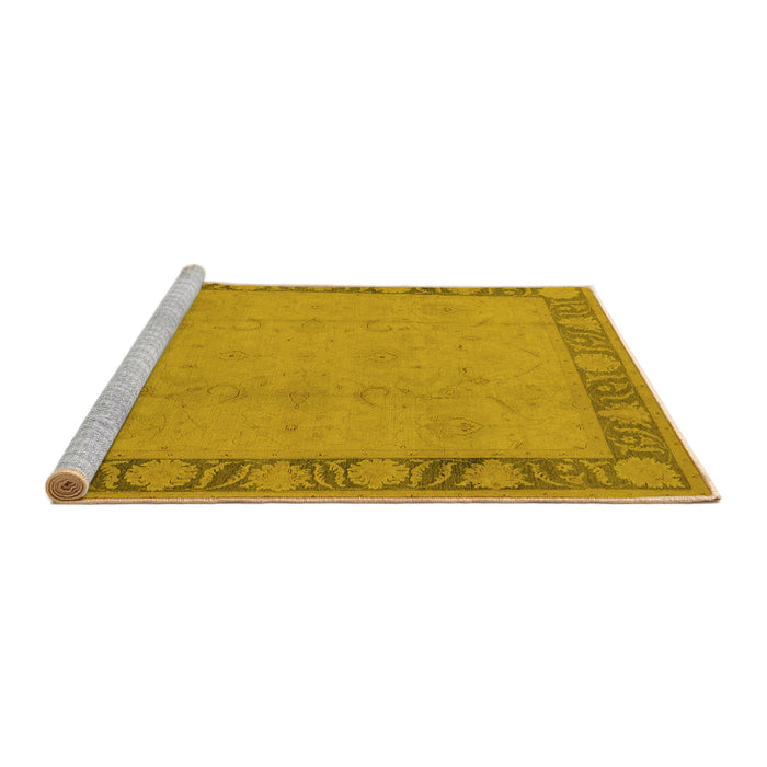 Sideview of Machine Washable Oriental Yellow Industrial Rug, wshurb474yw