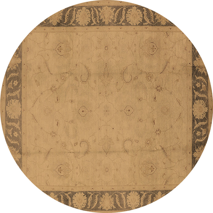 Round Machine Washable Oriental Brown Industrial Rug, wshurb474brn