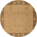 Round Machine Washable Oriental Brown Industrial Rug, wshurb474brn