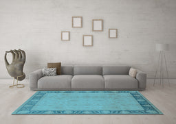 Machine Washable Oriental Light Blue Industrial Rug in a Living Room, wshurb474lblu