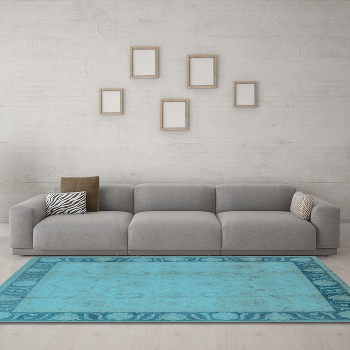 Machine Washable Oriental Light Blue Industrial Rug in a Living Room, wshurb474lblu