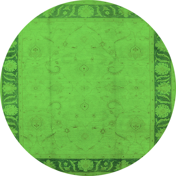 Round Machine Washable Oriental Green Industrial Area Rugs, wshurb474grn