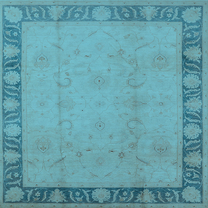 Square Machine Washable Oriental Light Blue Industrial Rug, wshurb474lblu