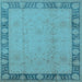 Square Machine Washable Oriental Light Blue Industrial Rug, wshurb474lblu