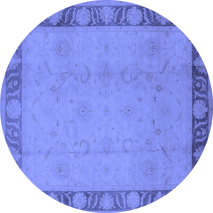 Round Machine Washable Oriental Blue Industrial Rug, wshurb474blu