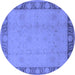 Round Machine Washable Oriental Blue Industrial Rug, wshurb474blu