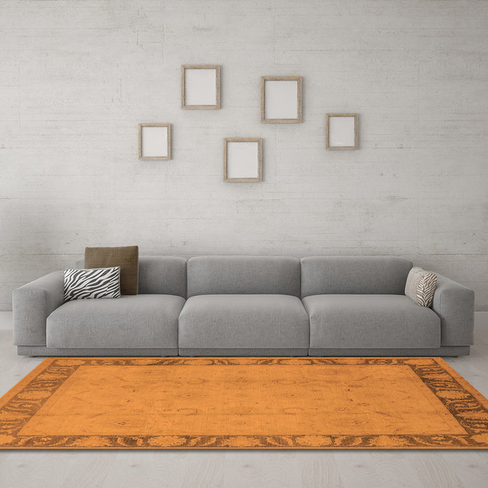 Machine Washable Oriental Orange Industrial Area Rugs in a Living Room, wshurb474org