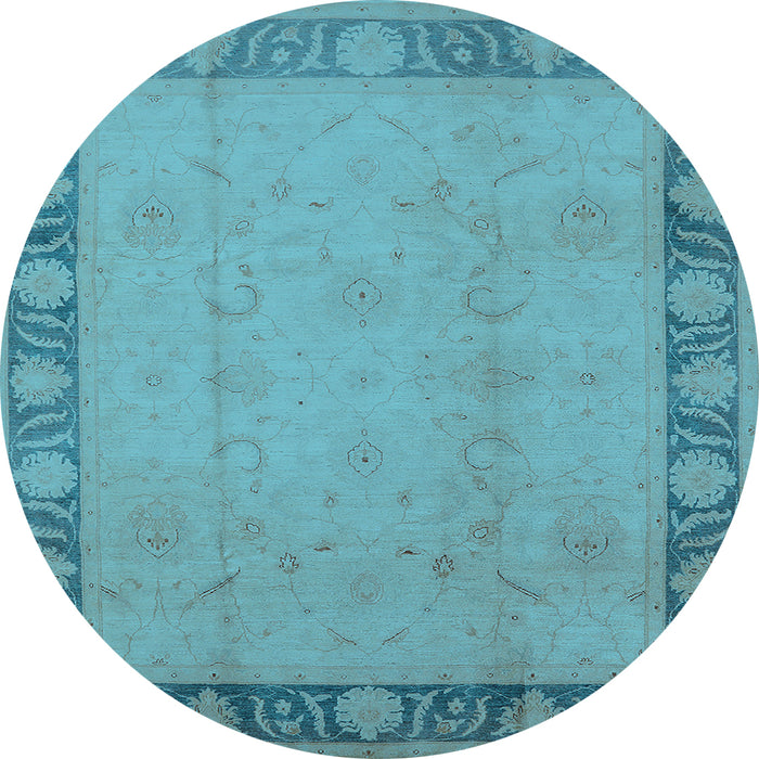 Round Machine Washable Oriental Light Blue Industrial Rug, wshurb474lblu