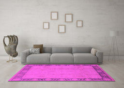 Machine Washable Oriental Pink Industrial Rug in a Living Room, wshurb474pnk