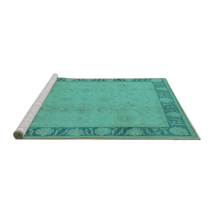 Sideview of Machine Washable Oriental Turquoise Industrial Area Rugs, wshurb474turq